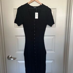 Torrid Black Ribbed Midi Dress with Buttons